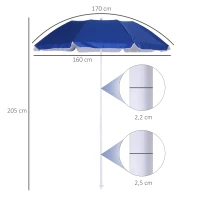 Outsunny Ombrellone da Spiaggia Inclinabile con Fodera Riflettente, in Acciaio e Poliestere, Ø1.7x2.05 m, Blu(m-3)