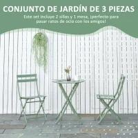Outsunny Conjunto de Muebles de Jardín Plegable Juego de 1 Mesa y 2 Sillas de Terraza con Marco de Acero y Respaldo Verde Oscuro(m-7)