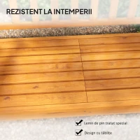 Outsunny Bancă de Grădină pentru 2-3 Persoane din Lemn de Pin, Bancă de Exterior cu Măsuță Rabatabilă și Brațe, pentru Balcon, Terasă și Grădină, 153x56x91 cm, Maro Deschis(m-5)