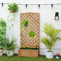 Outsunny Fioriera Verticale da Esterno con Traliccio per Piante Rampicanti in Legno di Abete, 76x36x170 cm(m-10)