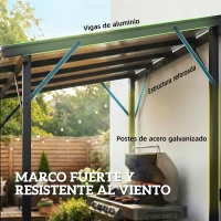 Outsunny Carpa Barbacoa 2,4x1,5 m con Techo de Policarbonato Diseño Adosado Estructura de Metal y Aluminio para Exterior Gris(m-6)