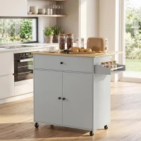 HOMCOM Kitchen Island with Drop Leaf, Rolling Kitchen Storage Trolley on Wheels with Drawer, Spice Rack and Towel Rack, Grey(m-12)
