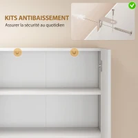HOMCOM Buffet haut cuisine, armoire de cuisine, 4 portes à fermeture douce et étagères réglables, 68x34x180cm, blanc brillant(m-8)