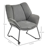 HOMCOM Poltrona d'Arredo con Braccioli Inclinati, in Tessuto Effetto Lino e Acciaio, 71.5x67x79 cm, Grigio(m-3)