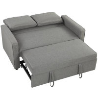 HOMCOM Divano Letto 2 Posti 3 in 1 con Schienale Regolabile in 3 Posizioni e 2 Cuscini, Tessuto Effetto Lino, Grigio