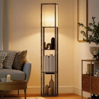 HOMCOM Lampada da Terra con Ripiani, Luce Regolabile, Interruttore a Pedale e Porte USB, Marrone(m-2)