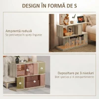 HOMCOM Măsuță de Cafea Modernă în Formă de S cu 3 Rafturi pentru Living și Salon, 90x30x61 cm, Lemn(m-4)