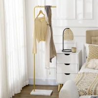 HOMCOM Portemanteau portant à vêtements 1,52 m - cadre en métal, base en marbre, pour chapeau, manteaux et sacs, doré et blanc(m-10)