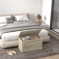 HOMCOM Coffre de rangement, coffre à jouets, avec charnière de sécurité, pour salon, en bois, 80 x 40 x 45 cm, bois naturel(m-10)