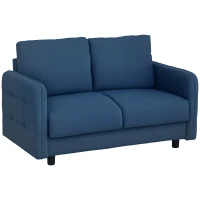 HOMCOM Canapea Modernă 2 Locuri din Catifea cu Perne Detașabile și Arcuri în S, 136x75x84 cm, Albastră(m-10)