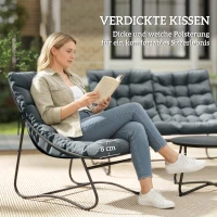 Outsunny 4-Sitzer Gartenmöbel-Set, 2 Stühle, 1 Doppel-Sofa, 1 Tisch, dicke Kissen, Stahlrahmen, für Terrasse, Grau(m-4)