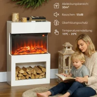 HOMCOM Elektrischer Kamin, 2 Heizstufen, 6 Flammenfarben, Thermostat, Fernbedienung, Weiß(m-8)