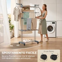 HOMCOM Stendibiancheria Pieghevole con 5 Livelli, Ruote e Struttura in Acciaio Inox, per Casa e Lavanderia, Grigio(m-5)