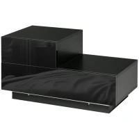 HOMCOM High Gloss Front Bedside Table with Drawers Nightstand with RGB LED Light and Remote for Bedroom Living Room Black(m-10)