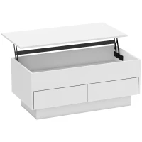 HOMCOM Mesa de centro elevável, mesa de sala com compartimento oculto e 2 gavetas, 100 x 50 x 44 cm, branco(m-1)