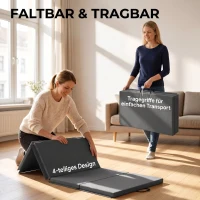 HOMCOM Trainingsmatte, Faltbare Fitnessmatte Sportmatte mit Griffen Gymnastikmatte Grau, 180 x 80 x 5 cm(m-4)