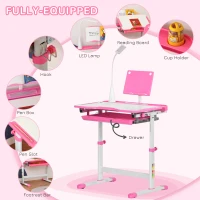 HOMCOM Kids Study Desk and Chair Set w/ Adjustable Height, Storage, Drawer, Pink(m-5)
