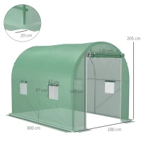 Outsunny Estufa Túnel para Jardim Área ao Solo 6 m² 3L x 2l x 2,10H m Estrutura Tubular Reforçada Porta com Zíper 4 Janelas Enroláveis Estrutura Metálica Verde(m-3)