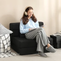 HOMCOM Poltrona Conversível 1 Lugar Poltrona Cama Dobrável Almofada Incluída para Convidados Sala Espaço Pequeno Carga 120 kg Preto(m-2)