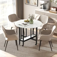 HOMCOM Folding Dining Table, Drop Leaf Table with Open Shelf, Rolling Kitchen Table for Dining Room, Small Spaces, White Marble(m-10)