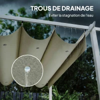 Outsunny Pergola Tonnelle de Jardin Toit Rétractable avec Toile Coulissante Magnétique et Trous de Drainage 390x297x227cm Beige(m-7)