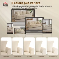 HOMCOM Divano 3 Posti in Velluto a Coste con Molle Insacchettate e 2 Cuscini, 212x80x88 cm, Bianco Crema(m-7)