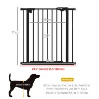PawHut Barreira de Segurança para Cães Barreira de Proteção Barreira de Segurança para Animais de Estimação Metal Plástico 74-80 cm Preto(m-3)