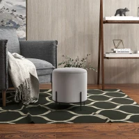 HOMCOM Pufe Otomano Banco Apoio para os Pés em Veludo com Pés em Aço para Sala Quarto Ø35x38 cm Cinza Claro(m-2)