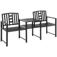 Outsunny Panchina da Giardino Moderna 2 Posti con Tavolino e Foro per Ombrellone Arredamento da Esterno 165x56x85.5cm Nero(m-1)