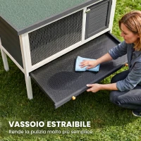 PawHut Conigliera da Esterno in Legno di Pino con Vassoio Estraibile, Tetto Apribile e Porta con Serratura, Grigio(m-6)