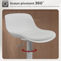 HOMCOM Set de 2 Scaune de Bar cu Spătar, Înălțime Reglabilă, Șezut Rotativ din Piele PU și Suport pentru Picioare, Alb(m-5)