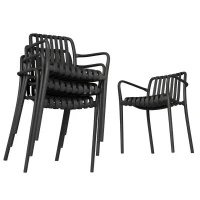 Outsunny Lot de 4 Chaises de Jardin Empilables avec Dossier Incurvé et Accoudoirs, pour Piscine Terrasse, 55x58,5x81,5cm, Noir(m-13)