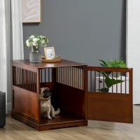 PawHut Gaiola para cães com fecho, base elevada, caixa de transporte, 80,5 cm x 59,5 cm x 67,5 cm, Marrom(m-2)