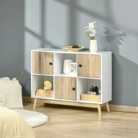 HOMCOM Buffet Salon, Meuble de Rangement 9 Cubes avec 3 Portes et 3 Compartiments Ouverts, Pieds en Bois de Pin, Style Moderne, Buffet Salle à Manger, Cuisine, 96x30x75cm, Blanc et Naturel(m-9)