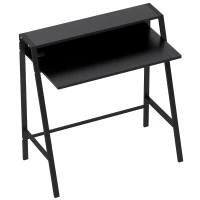 HOMCOM Schreibtisch, Computertisch mit Ablage und Kabel Management, moderner Schreibtisch mit Metallgestell für Arbeitszimmer, Schlafzimmer, Home Office, 84 x 45 x 85 cm, Schwarz(m-1)