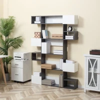 HOMCOM Libreria Moderna a 5 Livelli con 8 Ripiani Aperti in Truciolato, 120x20x171 cm, Grigia e Bianca(m-10)