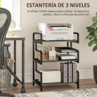 HOMCOM Soporte para Impresora de 3 Niveles con Marco de Acero Estantería de Almacenamiento para Oficina Casa 55x40x77 cm Negro(m-4)