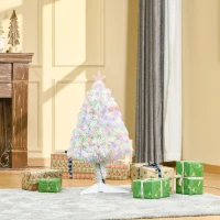 HOMCOM 2.5FT Prelit Artificial Tabletop Christmas Tree with Fibre Optics Holiday Home Xmas Decoration for Table and Desk, White(m-2)