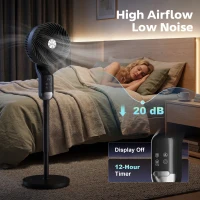 HOMCOM 20 dB Silent Standing Fan, Pedestal Fan with Remote, Oscillating, 8 Speeds, Adjustable Height, 12H Timer(m-4)