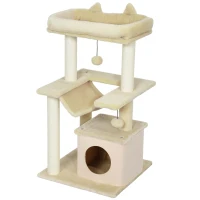 PawHut Árvore para Gatos Arranhador com Brinquedo Barra de Descanso Rede 48x48x90 cm Creme(m-7)