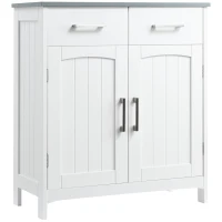 kleankin Badezimmerschrank Freistehender Bademöbel Badschrank Schrank mit Schublade Weiß+Grau 68 x 33 x 76 cm(m-1)
