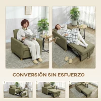 HOMCOM Sillón Cama Individual 3 en 1 Sofá Cama Plegable con Respaldo Ajustable y Cojín para Salón 74x85,5x82 cm Verde Oscuro(m-4)