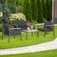 Outsunny 4 Piece Garden Sofa Set with Padded Cushions, 4-Seater Aluminium Outdoor Conversation Furniture Set with Coffee Table, Grey(m-10)