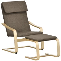 HOMCOM Sessel mit Fußhocker, Sessel-Set, Leinenoptik, Massivholz, Braun + Natur(m-12)