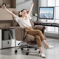 HOMCOM Cadeira de escritório ergonómica, encosto reclinável, apoio para os pés, tecido macio, castanho claro(m-5)