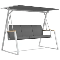 Outsunny Balancelle de jardin 3 places avec toit inclinaison réglable matelas fourni dim. 205L x 130l x 175H cm gris foncé(m-1)
