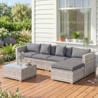 Outsunny 6 Pieces Rattan Corner Sofa Set - Mixed Grey(m-10)