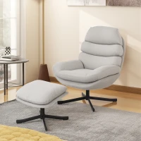 HOMCOM Poltrona Relax com Puff Poltrona Lounge em Tecido Chenille Poltrona de TV Moderna 78 x 93 x 100 cm Creme Branco(m-4)