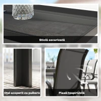 Outsunny Set de Exterior 9 Piese cu 8 Scaune Suprapozabile din Textilene și Măsuță de Cafea cu Blat din Sticlă, Negru(m-5)