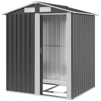 Outsunny Garden Metal Tool Storage Shed with Sliding Door, Sloped Roof and Foundation Kit, 152 x 132 x 188cm, Grey(m-10)